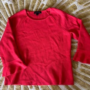 Ann Taylor Red Ruffle Cuff 3/4 Sleeve Knit Top Sz M